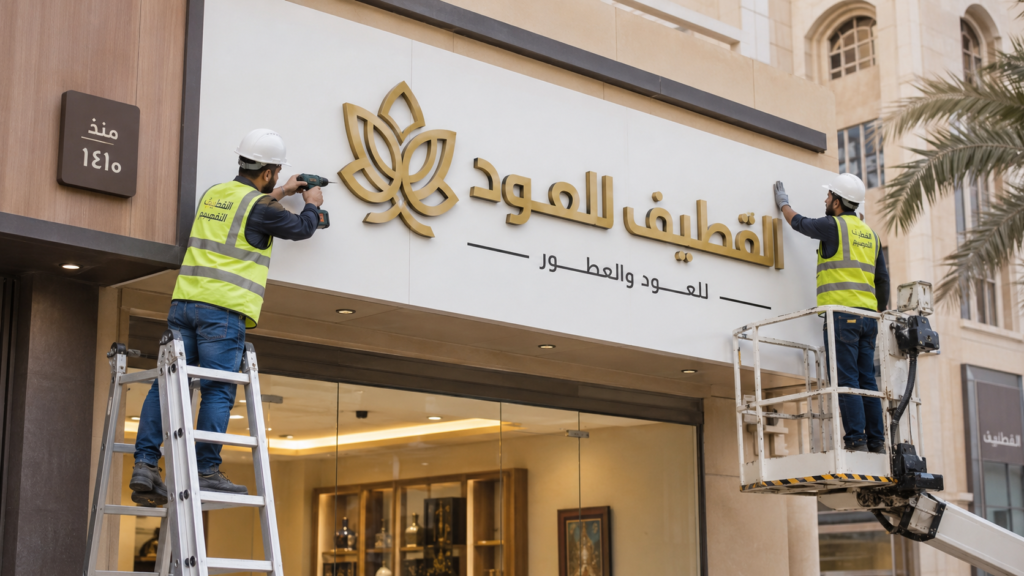 تصميم وتركيب لوحات محلات بالقطيف