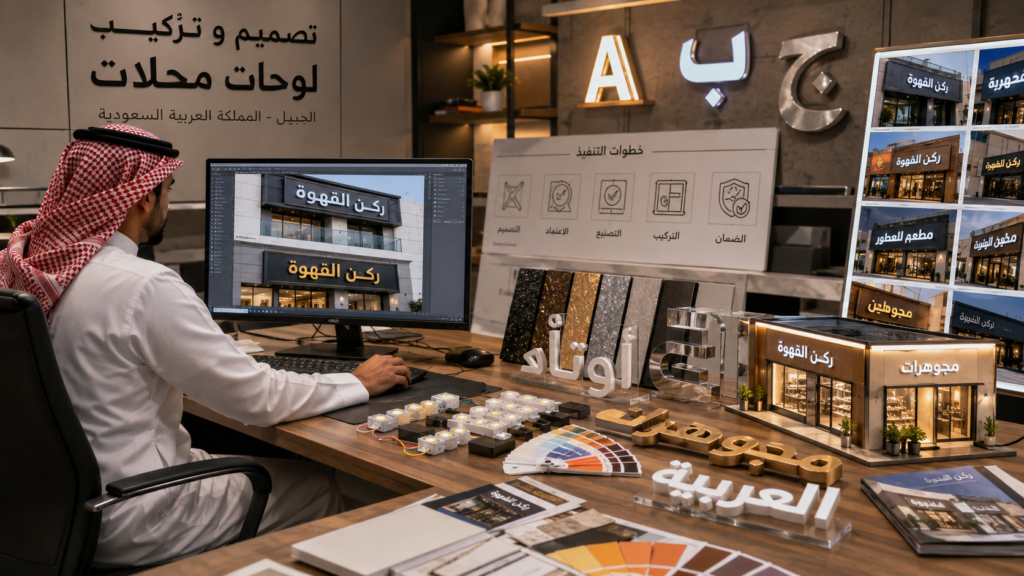 تصميم وتركيب لوحات محلات بالجبيل